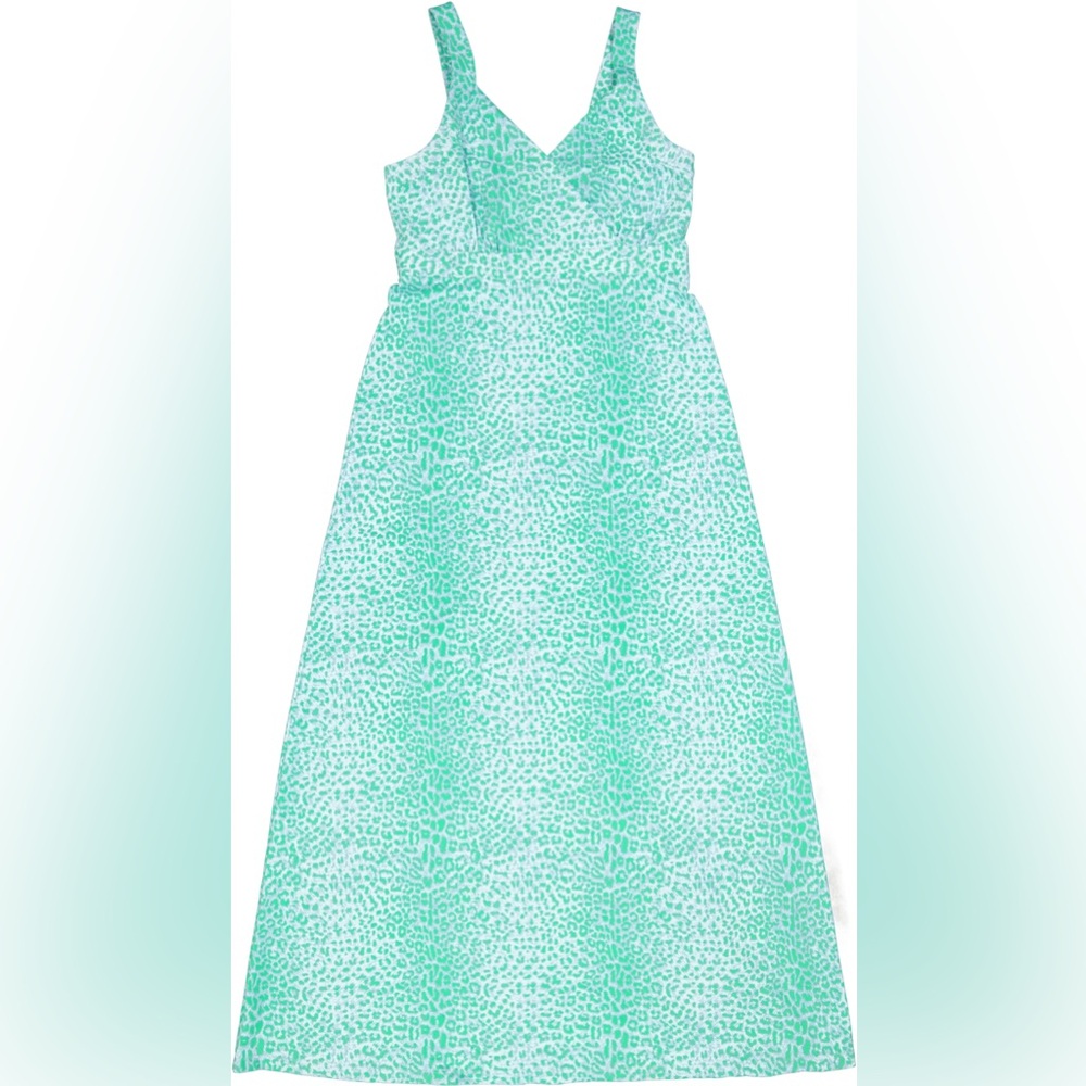 J. McLaughlin Green Blue Leopard Print Maxi Dress Size Medium